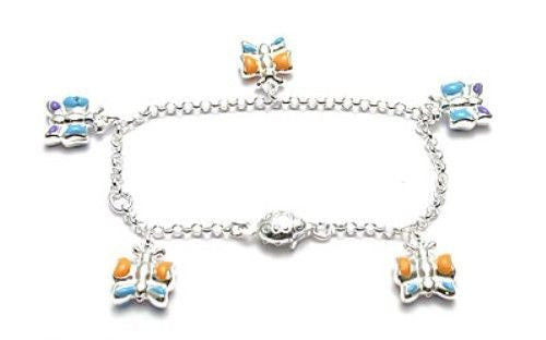 Beautiful Child's Bracelet with Painted Butterflies - 6 Inch | Wholesale 925 Sterling Silver Jewelry 