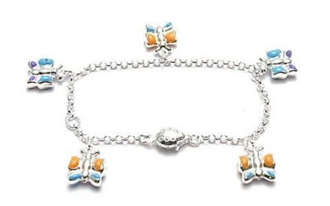 Beautiful Child's Bracelet with Painted Butterflies - 6 Inch | Wholesale 925 Sterling Silver Jewelry 