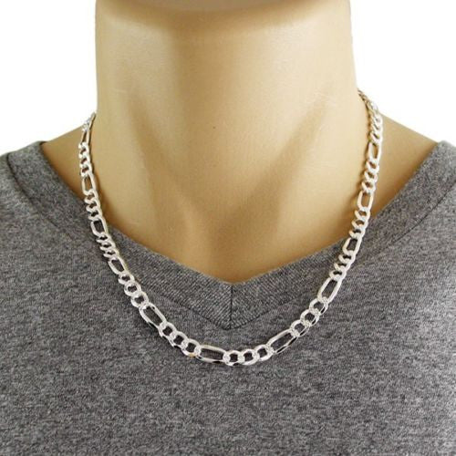 Exquisite 6.5mm/180 Gauge Pave Cut Figaro Link Chain Necklace | Wholesale 925 sterling silver jewelry | Alternate