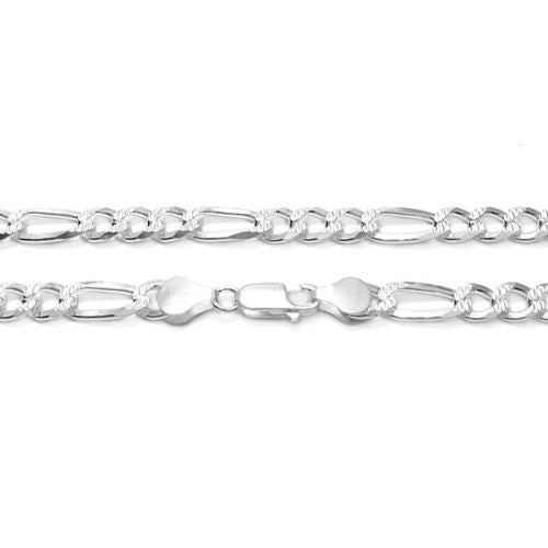 Exquisite 6.5mm/180 Gauge Pave Cut Figaro Link Chain Necklace | Wholesale 925 sterling silver jewelry | Alternate