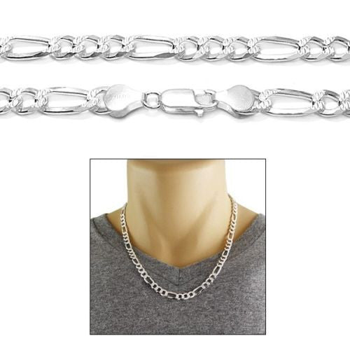 Exquisite 6.5mm/180 Gauge Pave Cut Figaro Link Chain Necklace | Wholesale 925 sterling silver jewelry | Alternate