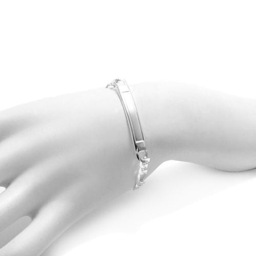 Stunning 6mm/150 Gauge Engravable Brushed Center Figaro ID Bracelet | Wholesale 925 Sterling Silver Jewelry | Alternate