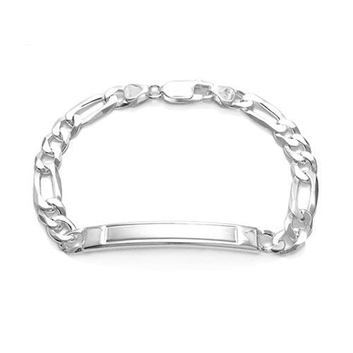 Stunning 6mm/150 Gauge Engravable Brushed Center Figaro ID Bracelet | Wholesale 925 Sterling Silver Jewelry | Alternate