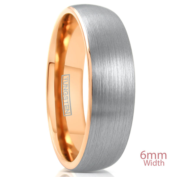 Silver brushed finish tungsten ring w/ rose gold inner band | Wholesale Tungsten Rings & Wedding Bands | 6mm White Photo
