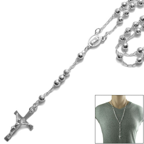 Wonderful 6mm Faceted Beads Rosary Necklace - 2 Lengths | Wholesale 925 Sterling Silver Pendant - Jewelry | Main