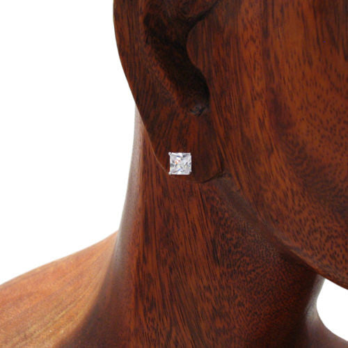 6mm Princess Cut Square 1.00 Carat CZ Post Stud Earrings | Wholesale Sterling Silver Jewelry | Alternate