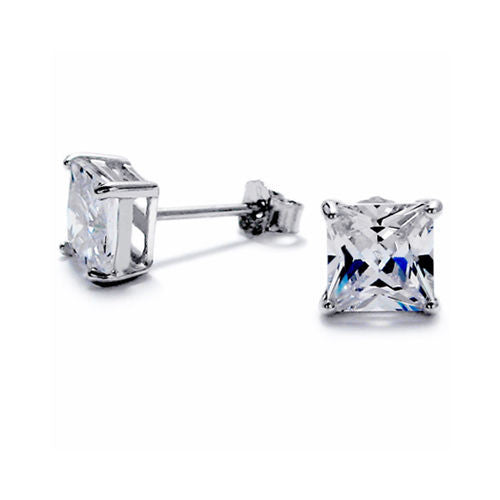 6mm Princess Cut Square 1.00 Carat CZ Post Stud Earrings | Wholesale Sterling Silver Jewelry | Main
