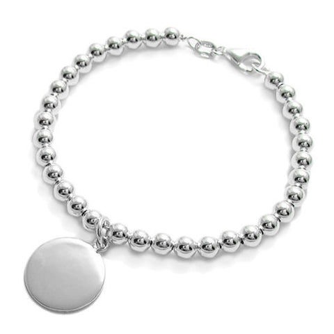 Beautiful 5mm Bead Bracelet with Engravable Disc - 7 Inch | Wholesale 925 Sterling Silver Jewelry | Main