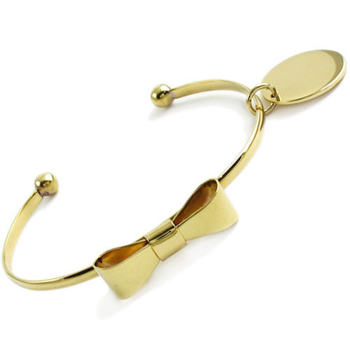 Adorable Alpaca Silver 7" Ribbon Cuff Bracelet with Engravable Round Tag - Gold | Wholesale Fashion Jewelry | Alternate