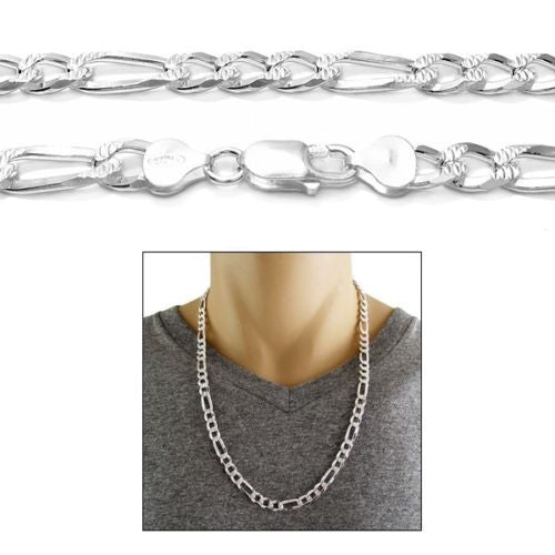 Exquisite 7mm/200 Gauge Pave Cut Figaro Link Chain Necklace | Wholesale 925 sterling silver jewelry | Alternate