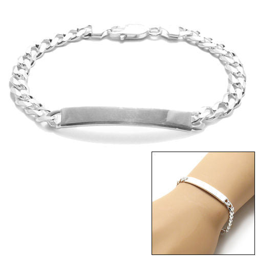 7mm (180 Gauge) Cuban link ID bracelet w. engravable plate | Wholesale 925 Sterling Silver Jewelry | Combo photo