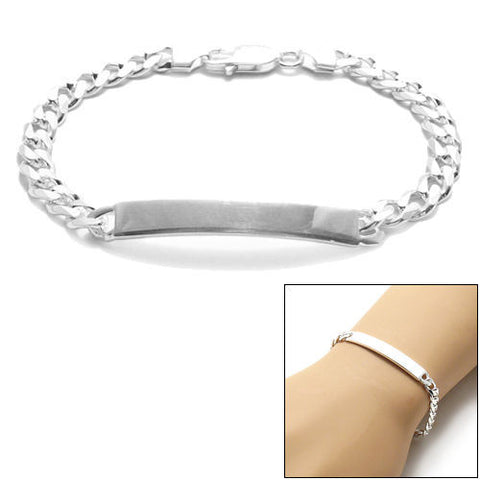 7mm (180 Gauge) Cuban link ID bracelet w. engravable plate | Wholesale 925 Sterling Silver Jewelry | Combo photo