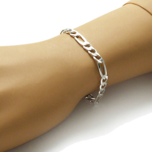 Classic 7mm (180 Gauge) Figaro link chain bracelet | Wholesale 925 Sterling Silver Jewelry | Alternate photo