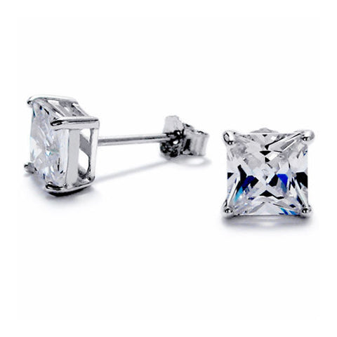 7mm Princess Cut Square 1.50 Carat CZ Post Stud Earrings | Wholesale Sterling Silver Jewelry | Main