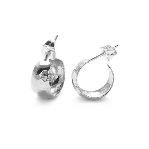 7mm Wide Hammered Cigar Band Design Hoop Post Earrings | Wholesale Sterling Silver Jewelry | Main