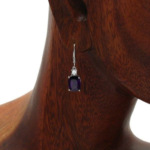 8.0 carat purple and clear CZ latch back earrings | Wholesale 925 Sterling Silver Jewelry | Alternate photo