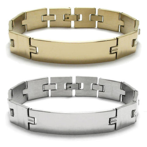 Square links bracelet with engravable plate | Gold and Steel | Wholesale 316L Stainless Steel Jewelry | Combo photo