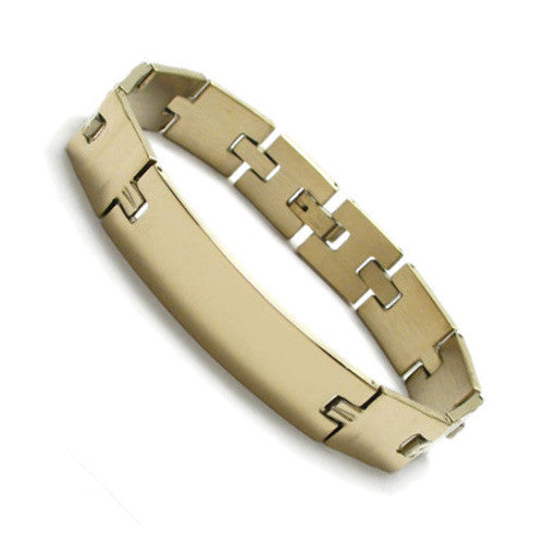 Square links bracelet with engravable plate | Gold and Steel | Wholesale 316L Stainless Steel Jewelry | Gold photo
