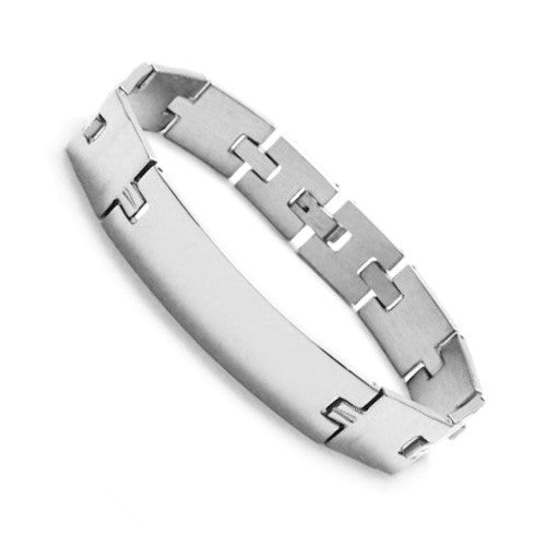Square links bracelet with engravable plate | Gold and Steel | Wholesale 316L Stainless Steel Jewelry | Steel photo