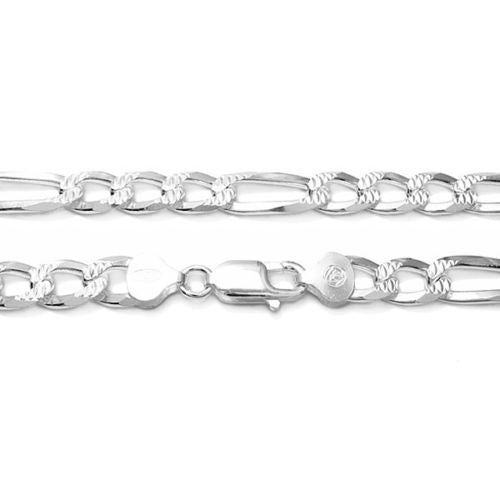 Exquisite 8mm/250 Gauge Pave Cut Figaro Link Chain Necklace | Wholesale 925 sterling silver jewelry | Alternate