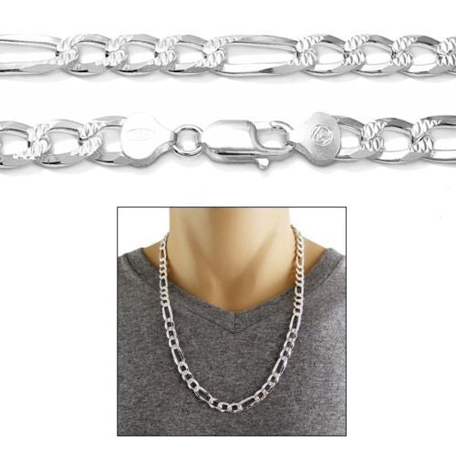 Exquisite 8mm/250 Gauge Pave Cut Figaro Link Chain Necklace | Wholesale 925 sterling silver jewelry | Alternate
