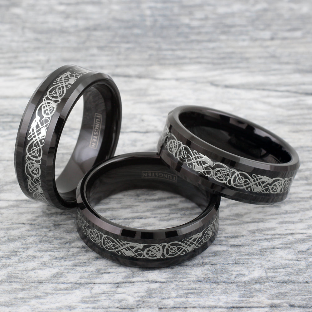 Black ring with silver on sale inlay