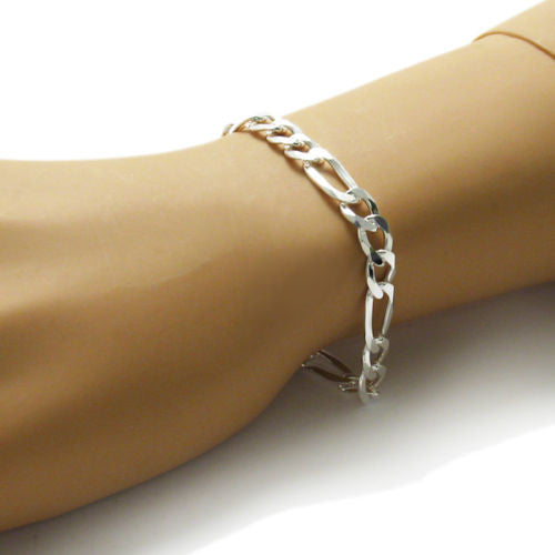 Stylish 8mm (200 Gauge) Figaro link chain bracelet | Wholesale 925 Sterling Silver Jewelry | Alternate photo
