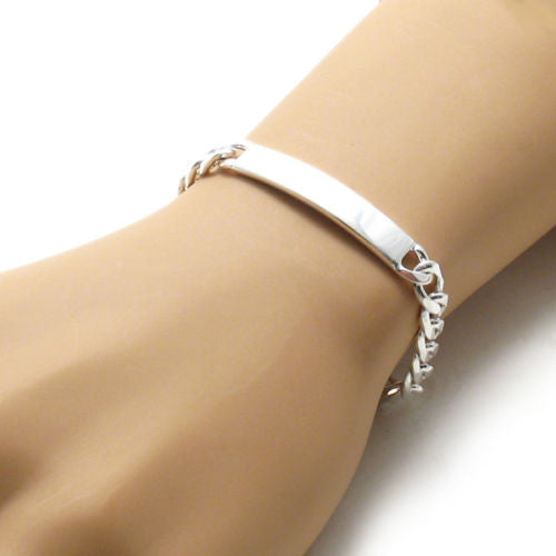 8mm (220 Gauge) Cuban link ID bracelet w. engravable plate | Wholesale 925 Sterling Silver Jewelry | Alternate photo