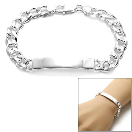 8mm (220 Gauge) Cuban link ID bracelet w. engravable plate | Wholesale 925 Sterling Silver Jewelry | Combo photo