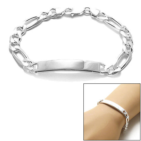 8mm (220 Gauge) Figaro chain ID bracelet w. engravable plate | Wholesale 925 Sterling Silver Jewelry | Combo photo