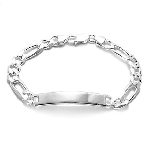 8mm (220 Gauge) Figaro chain ID bracelet w. engravable plate | Wholesale 925 Sterling Silver Jewelry | Item photo
