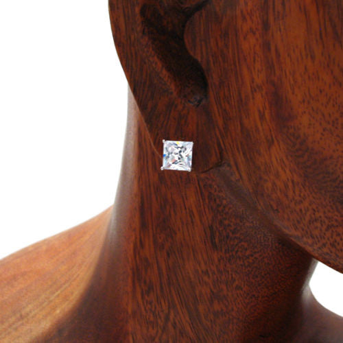 8mm Princess Cut Square 2.00 Carat CZ Post Stud Earrings | Wholesale Sterling Silver Jewelry | Alternate