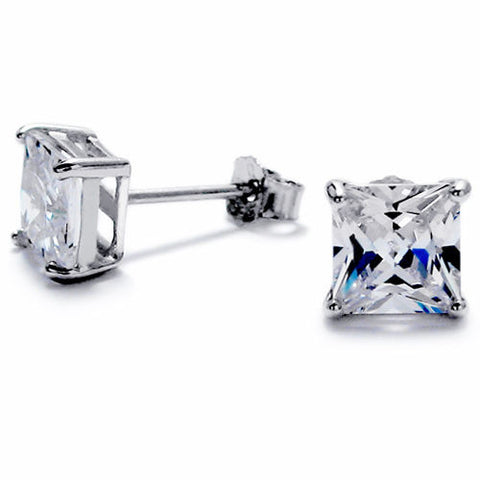 8mm Princess Cut Square 2.00 Carat CZ Post Stud Earrings | Wholesale Sterling Silver Jewelry | Main