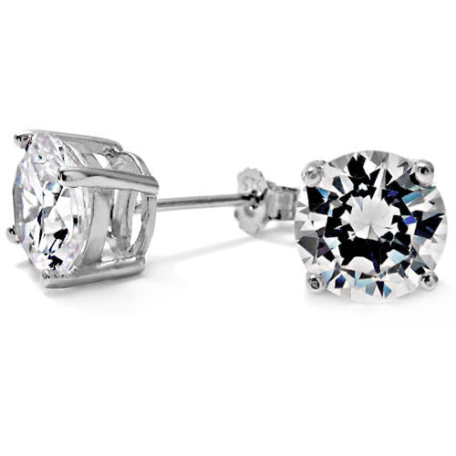 8mm Round 2.00 Carat CZ Post Stud Earrings | Wholesale Sterling Silver Jewelry | Main