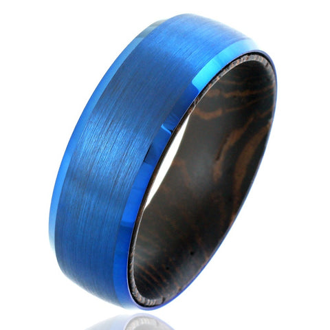 royal blue tungsten ring w/ wenge wood inner band | wholesale tungsten rings - wedding bands | White photo