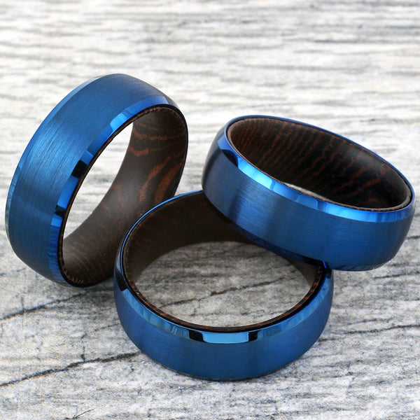 royal blue tungsten ring w/ wenge wood inner band | wholesale tungsten rings - wedding bands | White wood photo