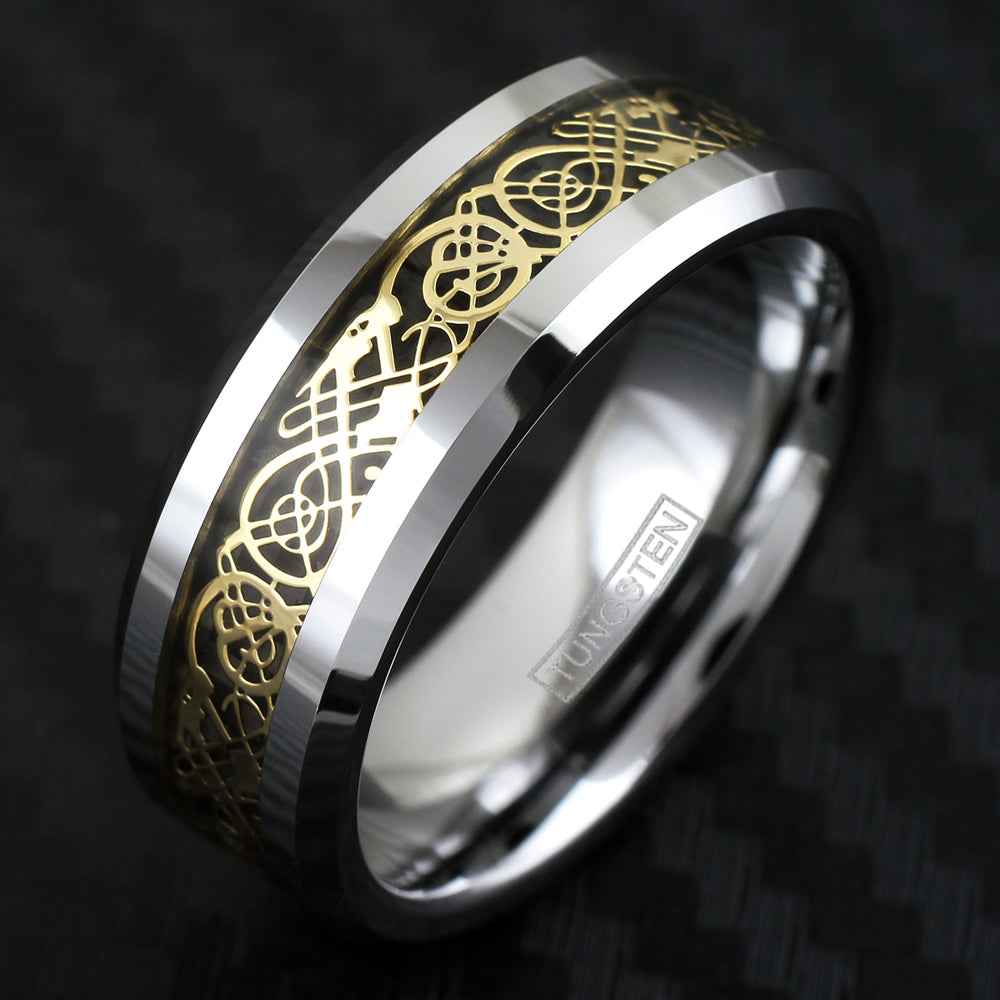 Silver Tungsten Ring w/ Gold Celtic Wholesale 925Express