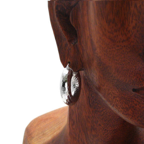 Gorgeous 8mm Wide Hammered Round Hoop Earrings | Wholesale Sterling Silver Jewelry | Alternate