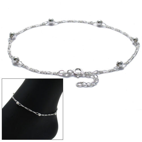 Beautiful Sterling Silver Adjustable Thin Beaded Anklet. Wholesale