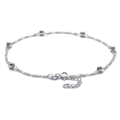Beautiful Sterling Silver Adjustable Thin Beaded Anklet. Wholesale