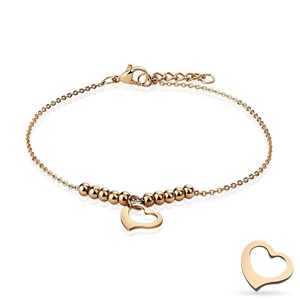 Exquisite 9"-10" Rose Gold Multi-Bead and Heart Anklet | Wholesale 316L Stainless Steel Jewelry