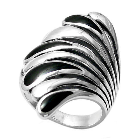 Magnificent Fan Ring with Stunning Black Onyx Inlay. Wholesale Sterling Silver Rings. Main photo.