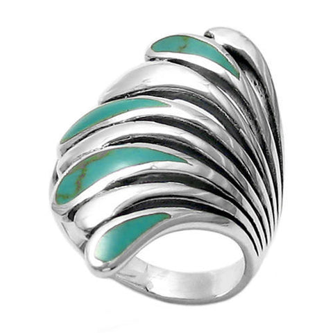 Fantastic Fan Ring with Blue Turquoise Inlay. Wholesale sterling silver rings. Main photo.