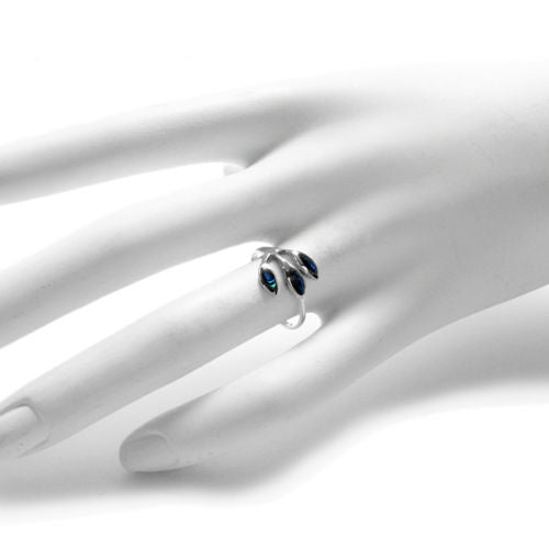 Sparkling Ring with 3 Marquise Abalone Stones. Wholesale sterling silver rings. Hand photo.