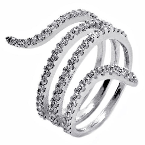 Sparkling Streamlined Serpentine Wrap Ring Embellished with CZs in Sterling Silver.