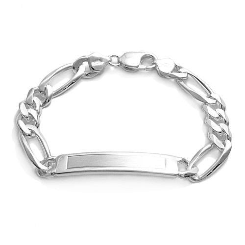 Stunning 9mm/250 Gauge Engravable Brushed Center Figaro ID Bracelet | Wholesale 925 Sterling Silver Jewelry | Alternate