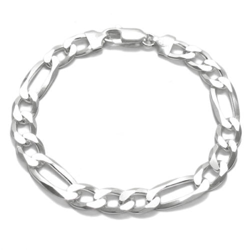 Elegant 9mm (250 Gauge) Figaro link chain bracelet | Wholesale 925 Sterling Silver Jewelry | Item photo