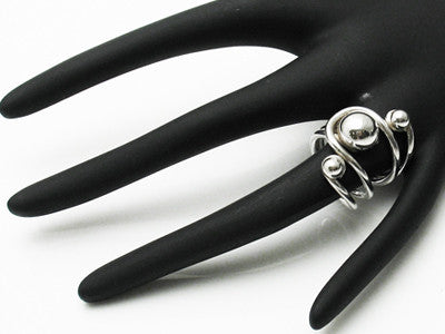 Unique and Artistic Three Ball in Slots Ring. Wholesale Sterling Silver Rings. Alternate hand.