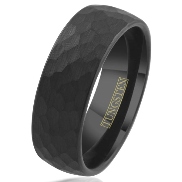 Black Brushed Hammered Finish 8mm Low Dome Tungsten Carbide Band Ring. Couple Ring.