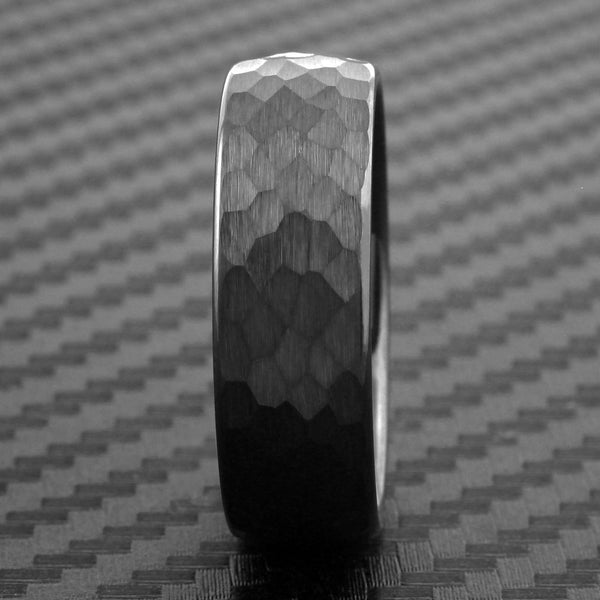 Black Brushed Hammered Finish 8mm Low Dome Tungsten Carbide Band Ring. Couple Ring.